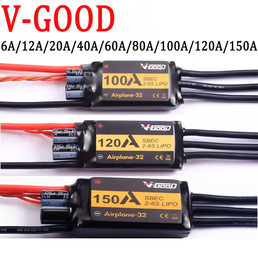 VGOOD бесщеточный ESC 6A / 12A 20A 30 40A 60A 80A 100A 120A 2S 32-бит с 1.5A SBEC для АКС. Для