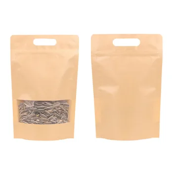 

New 50pcs/lot Kraft Paper Matte Window Bag Snack Biscuit Gift Pouch Coffee Beans Nuts Tea Storage Package Bag Handle Style Bag