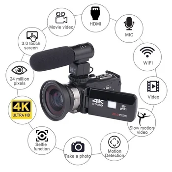 

4K 48MP 30fps WiFi Digital Video Camera With IR Infrared Night Sight 16X Zoom Support External Microphone&Wide-Angle Lens