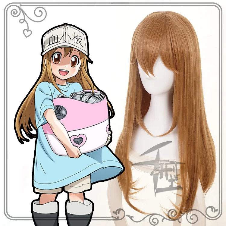 Клетка на работе Hataraku Saibou Platelet длинный прямой коричневый парик для косплея +