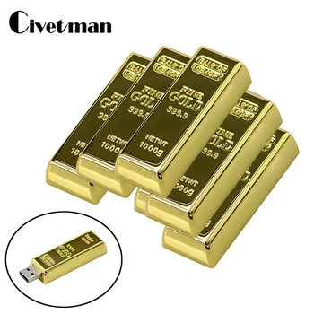 USB Flash Drive 128GB Latest Metal Bullion Gold Bar USB 2.0 Flash Drive 256GB Cle USB Memory Stick 8GB 16GB 32GB 64GB Pendrive