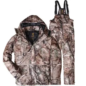 

1 Suit BROWNING Winter Windproof Waterproof Realtree AP Camo Hunting Clothing Hoodies+Bib Pants Camouflage Skiing Clothes