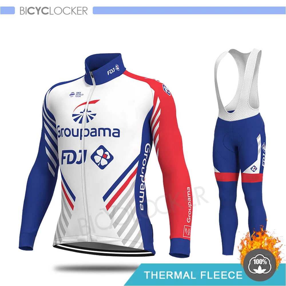 Bib Cycling Set Зимняя одежда для велоспорта FDJ Cycle Set Mans с длинными рукавами, трикотажные изделия, сохраняющие тепло, форма Ropa De Ciclismo Invierno Hombre, термофлис - Цвет: Bib Cycling Set