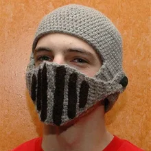 Шерсть ручной работы Римский рыцарь шапки для мужчин Велоспорт Зимние трикотажные изделия шапка куполообразная черный серый Хэллоуин смешная шапка для взрослых детей