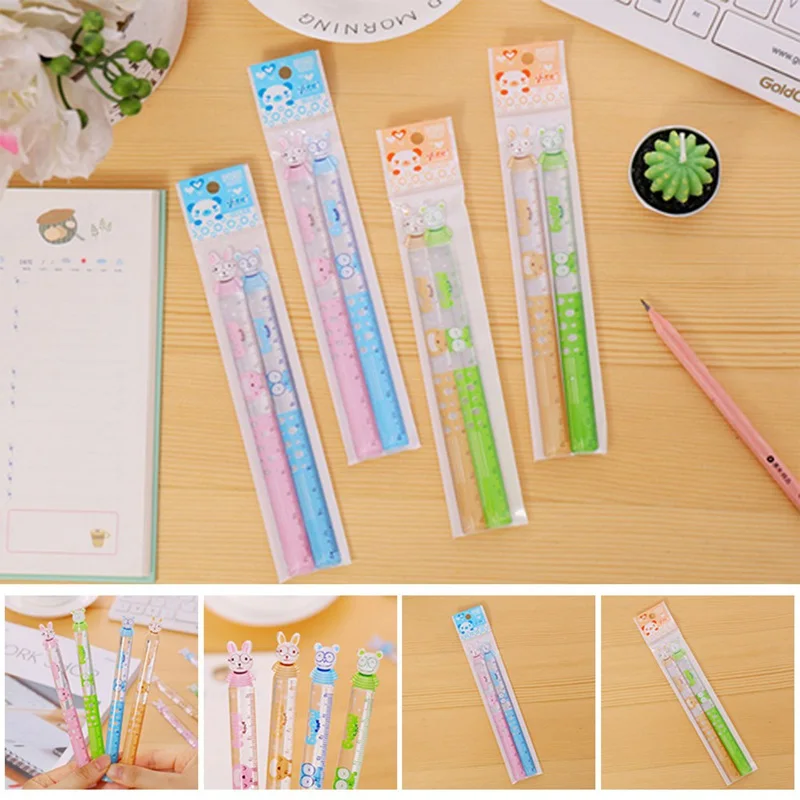 

2 pcs/back Love Mini Ruler Learning A Good Helper 15 Cm Children's Favorite Cartoon Straight Ruler Study Measure Stationery
