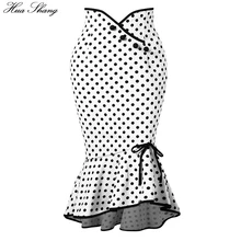 Офисная Женская юбка в горошек,, с высокой талией, с оборками, белая, облегающая, облегающая, повседневная, Русалка, юбка-карандаш, формальные юбки