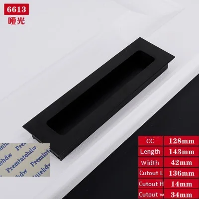 6613-Black-128mm 10 pz/lotto Rettangolo di Alluminio мобильный шкаф Armadio guardaroba Cassetto Da Incasso A Filo Dito Tirare Nero Argento - Цвет: 6613-Black-128mm
