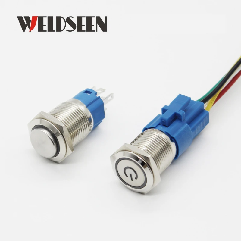 push button switch 12/16/19/22mm Metal Push Button Switch Momentary Latching Fixed Electric On Off Power Start Stop LED Light 3V 6V 12V 24V 220V
