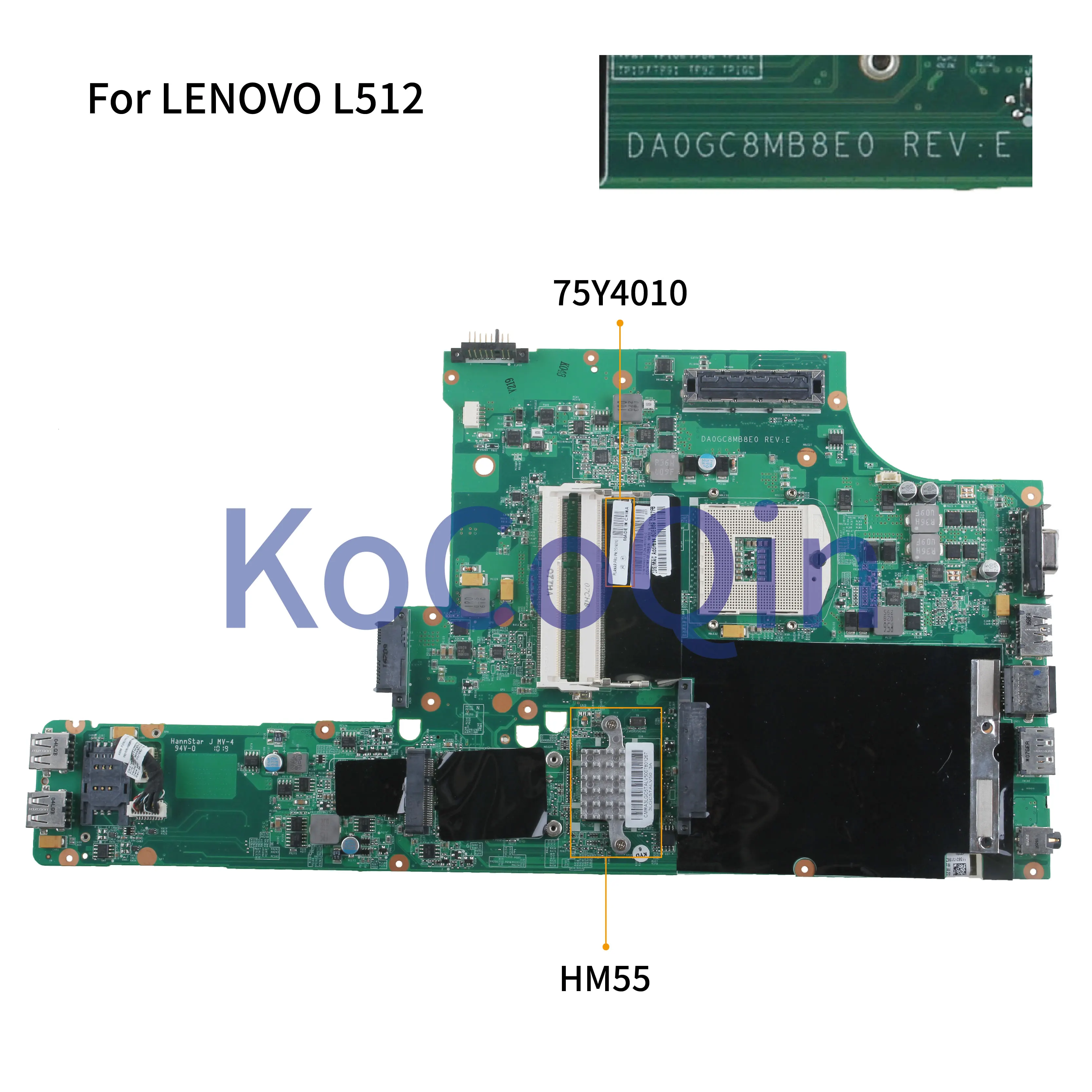 KoCoQin материнская плата для ноутбука LENOVO IBM L512 материнская плата 75Y4010 DA0GC8MB8E0 HM55