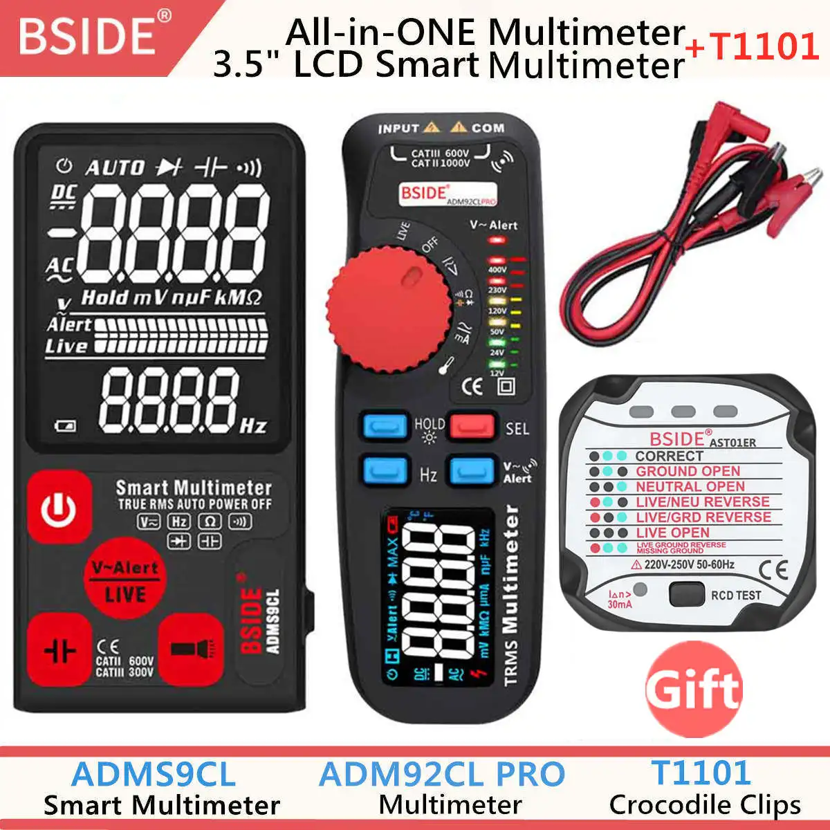 3PCS Kit BSIDE Модернизированный Цифровой мультиметр цветной ЖК-цифровой мультиметр 6000 отсчетов TRMS авто-диапазон напряжения Ампер Ом Гц Кепка темп диод - Цвет: 3PCS Kit