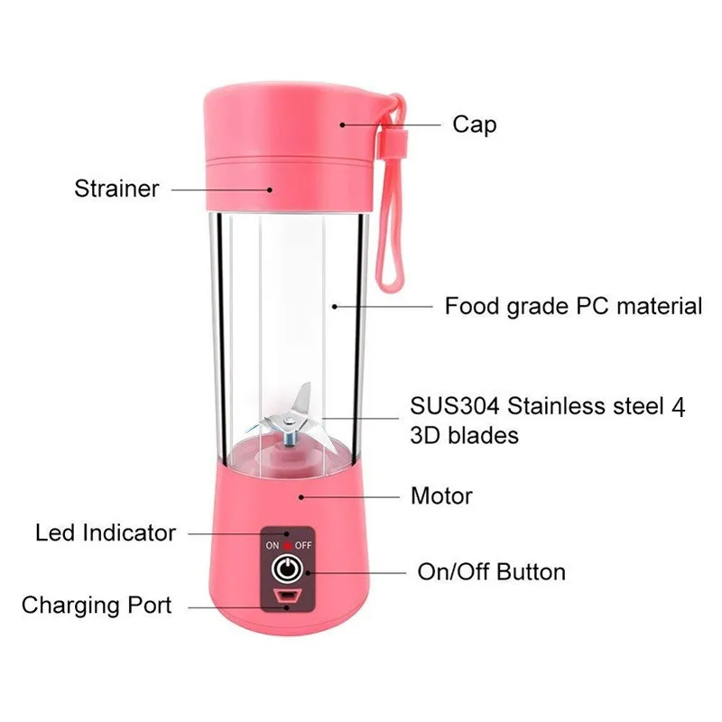 4 Blades 380ML Electric Juicer Blender Portable Smart Home Fruit Vegetable Machine USB Rechargeable Home Supplier