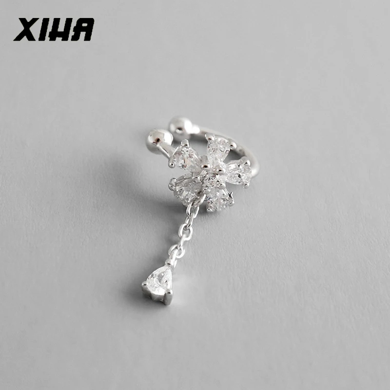 XIHA клип серьги без пирсинга для женщин горный хрусталь без уха серьга дырка корейский модный стиль наушник минимальное ювелирное изделие