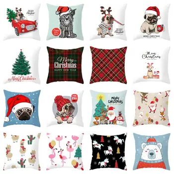 

ZENGIA Christmas Cushion Cover Christmas Decorative Pillow case Pug Dog Throw Pillow Cover kerstmis navidad Bulldog Pillowcase