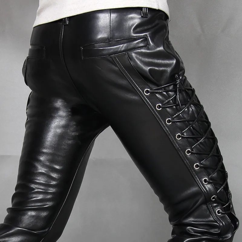 Idopy специальные мужские обтягивающие брюки из искусственной кожи индивидуальное стимпанк черные со шнуровкой байкерские кожаные брюки готические брюки для мужчин