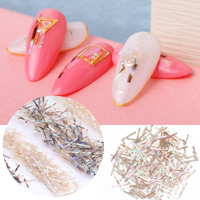 

1 Bag Rectangular Shells Slice Strip Line Nail Decorations Colorful Mixed Thin Shells Nail Accessories for DIY Manicuring