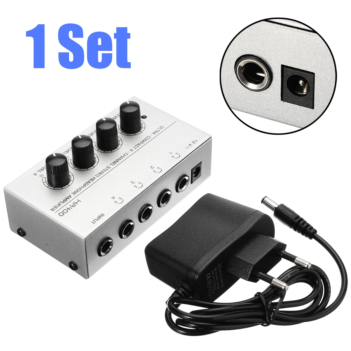 HA400 Ultra Compact Headphone Audio Stereo Amp 4 Channel With 12V DC Power EU Plug Adapter Microamp Amplifier Audio Accessories