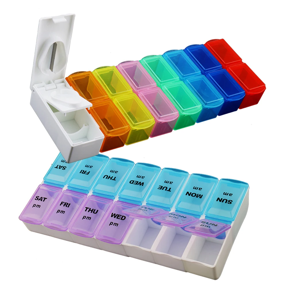 2 Pieces 14 Slots 7 Day Pill Tablet Storage Box Weekly Medicine Organizers