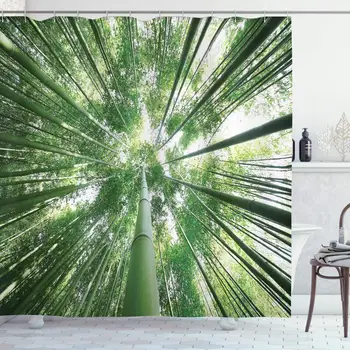 

Bamboo Shower Curtain Tropical Rain Forest Tall Bamboo Trees in Grove Exotic Style Nature Theme Image Polyester Fabric Bathroom