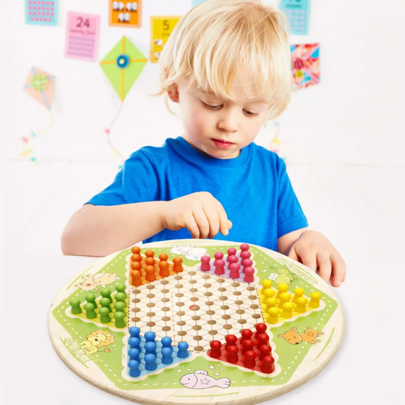 

MWZ Wooden Toys Qihe Chinese Chequers Jump Chinese Chequers Aeroplane Chess Children Tabletop Game Educational Toy