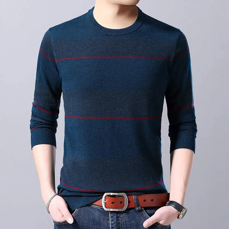 brand new casual thin striped knitted pull sweater men wear jersey mensluxury pullover mens sweaters male fashions 81002 - Цвет: Ha Blue