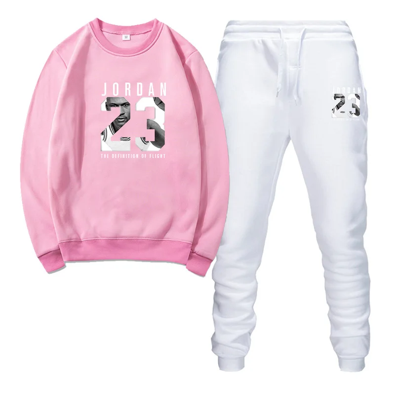 Pink and white Осенне-зимние новые мужские спортивные костюмы, спортивные мужские комплекты одежды, Топы+ штаны, Мужская толстовка, мужской брендовый комплект с капюшоном - Цвет: Pink and white
