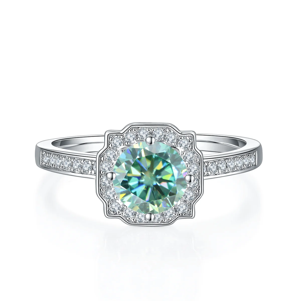 RICA FELIZ 925 Sterling Silver Green Moissanite Ring 1.0Ct Round Halo Channel Moissanite Engagement Rings Wedding For Women RicaFeliz • 2022