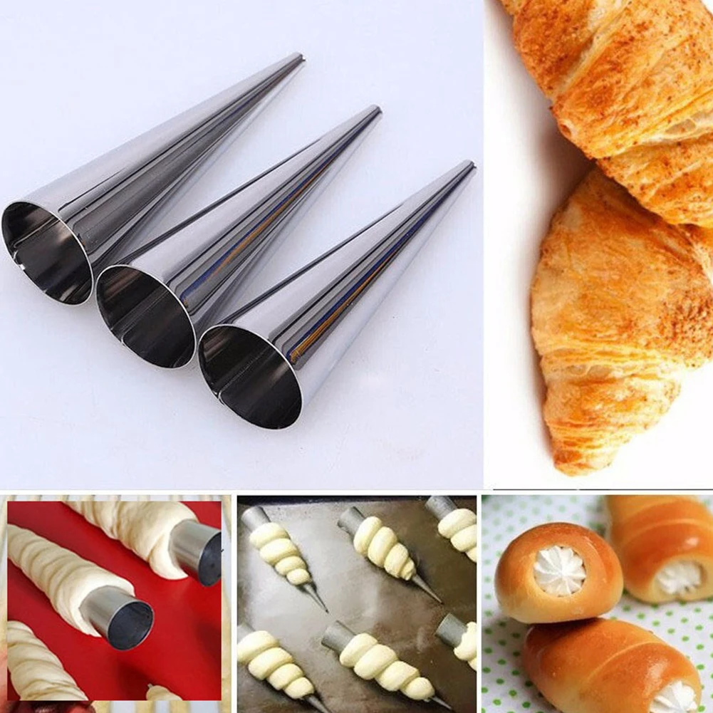 12pcs Cake Mold Roll Spiral Croissant Restaurant Conical Tube Stainless Steel Pastry Cream Baking Tools Horn Bread Home
