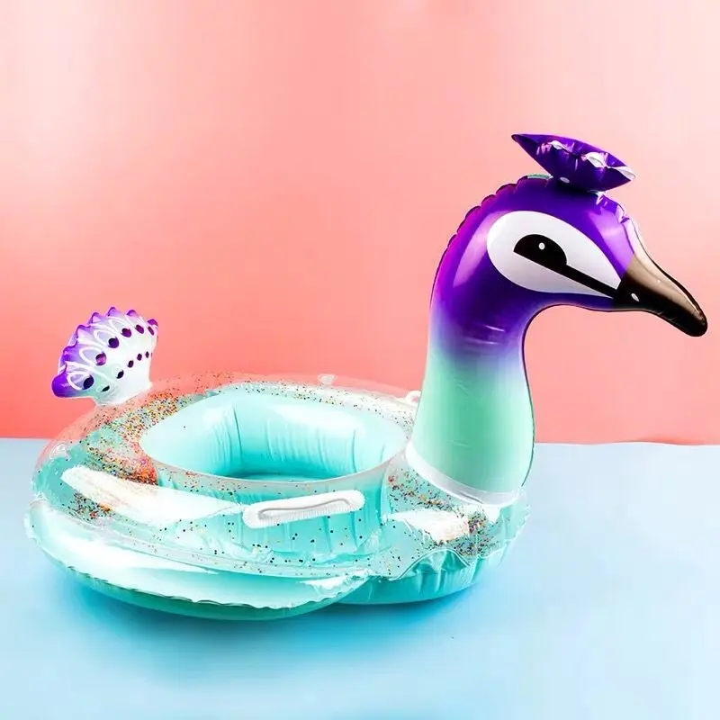 

Profession PVC Inflatable Transparent Sequin Peacock Pedestal Ring Children Sitting Type Swimming Tube Baby Sit Boat