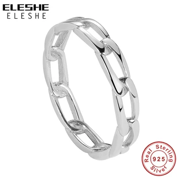 

ELESHE 2020 New 925 Sterling Silver Open Link Rings Band Retro Weave Cross Link Chain Finger Ring for Women Fine Jewelry