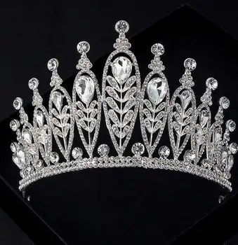 

9cm High Large Leaf Drip Crystal Wedding Party Pageant Prom Tiara Crowns Bridal Crown Accessories Head Jewelry