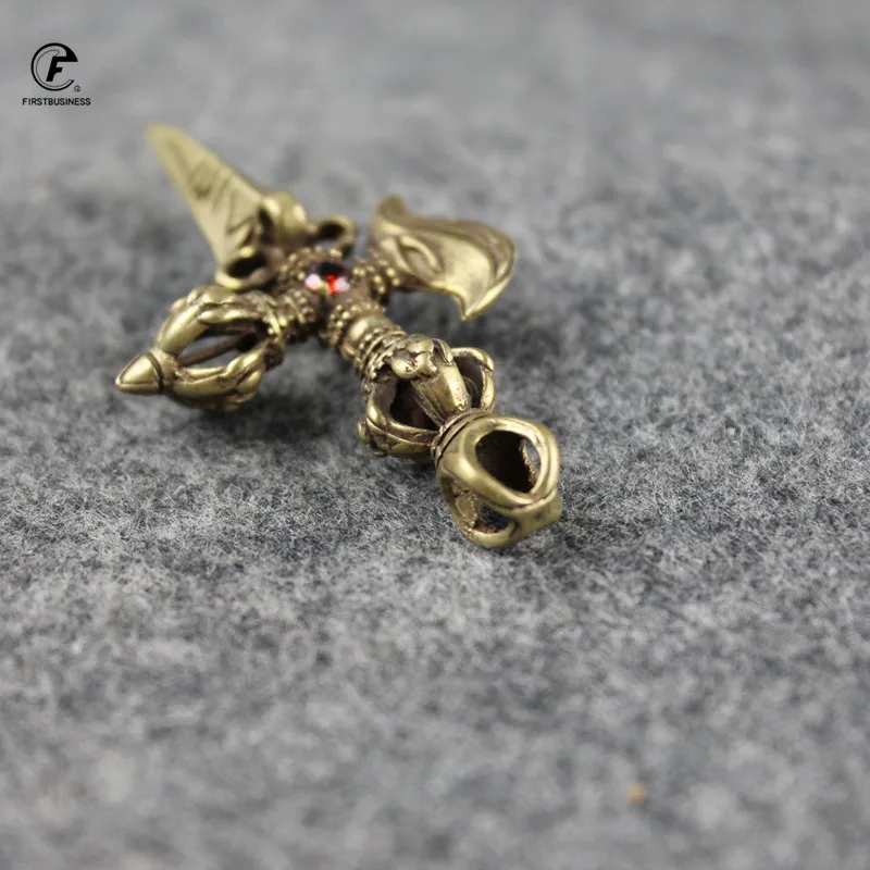 Copper Enamel Beads Vajry Pestle Ornaments Vintage Brass tea needle Key Chains Pendants Buddha Instruments Lucky Home Decoration