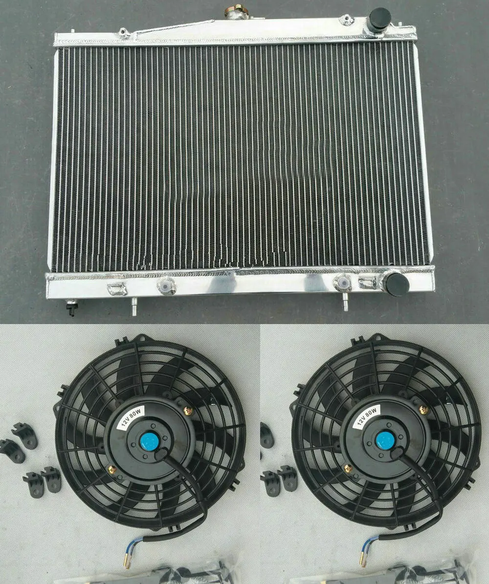 Radiator And 2 Fan Алюминиевый радиатор для Nissan Skyline R34 R33 GTST GTR GTT RB25DET RB26DETT AT/MT Coupe 2,5 2,6 Turbo 4x4 бензин 1995-2003 - Цвет: Radiator And 2 Fan