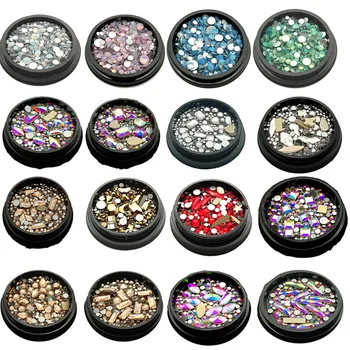 

1 Box Mix Diverse DIY Crystals Stones Nail Design Glass Rhinestones For Charms 3D Nail Art Decorations New Arrive Accessories