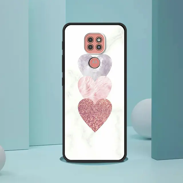Black Case For Moto One Fusion G9 G8 Play Plus G10 Power G30 E6s One Hyper G Stylus Edge G60 G50 Gold Pink Rose Glitter Hearts B12