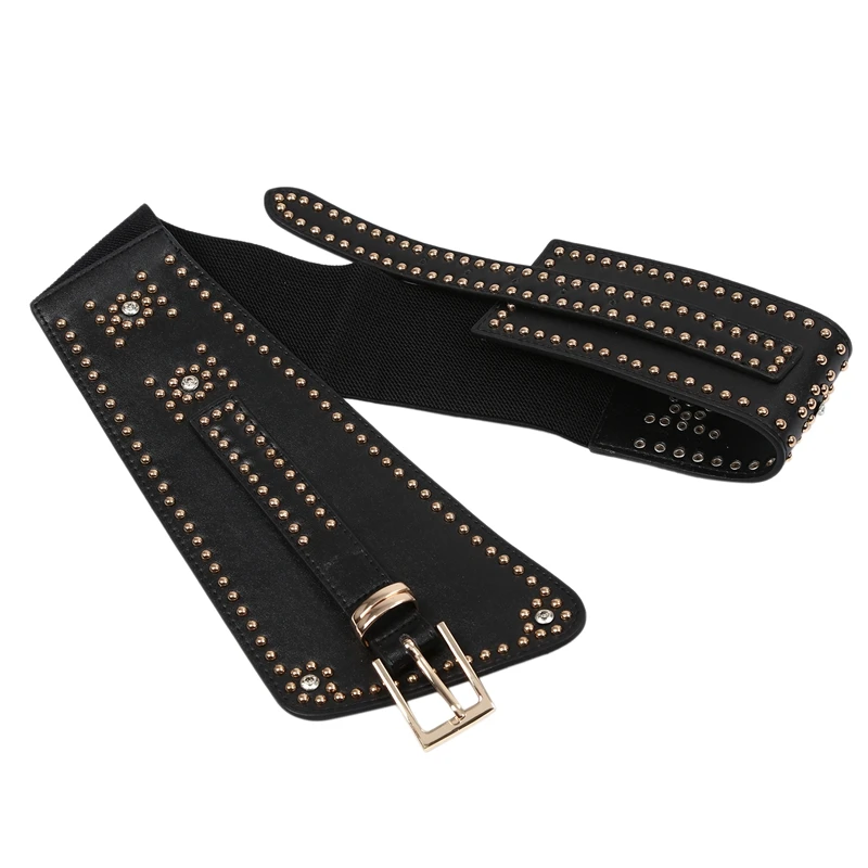 Широкий кожаный ремень в стиле панк с заклепками с пряжкой Ремни PU эластичная лента-пояс