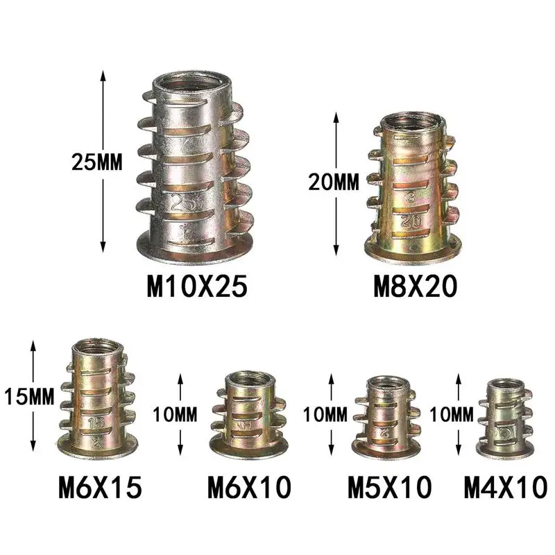 

HHO-100 Pieces M4/ M5/ M6/ M8/ M10 Zinc Alloy Furniture Hex Socket Screw Inserts Threaded Insert Nuts Assortment Tool Kit for Wo