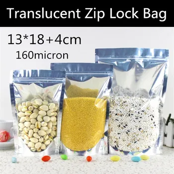 

Free Shipping 13x18+4cm 160micron Stand Up Translucent Aluminizing Foil Bag Coffee Beans/Candy/Cereals/Nuts Zipper Bag