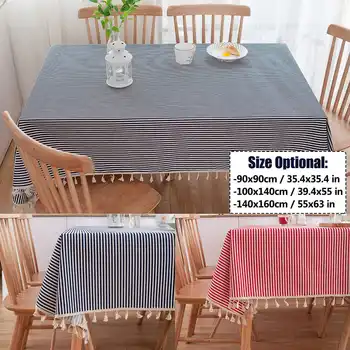 

Stripe Printed Table Cloth Dinner Rectangular Tablecloth Home Kitchen Decor Stripe Table Cover Lace Tassel Table Cloth Cover