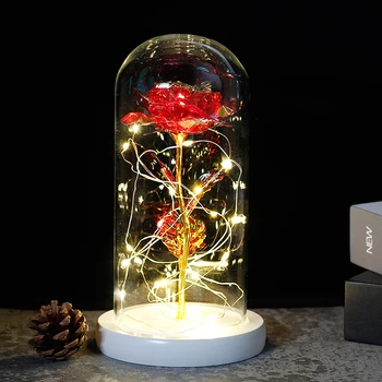 

Beauty And The Beast Rose With Led Fairy String Lights In Dome Gifts For Anniversary Wedding Mother's Valentine's Day Gift