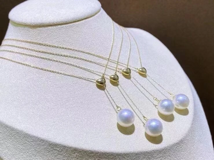 

Real 18K Gold AU750 Necklace with 9-10mm Genuine Freshwater Pearls 45cm Long Jewelry Nice Party Wedding Gift
