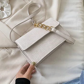 

Crocodile Pattern Solid Color PU Leather Small Crossbody Bags 2020 For Women Chain Shoulder Handbags Lady Summer Travel Flap Bag