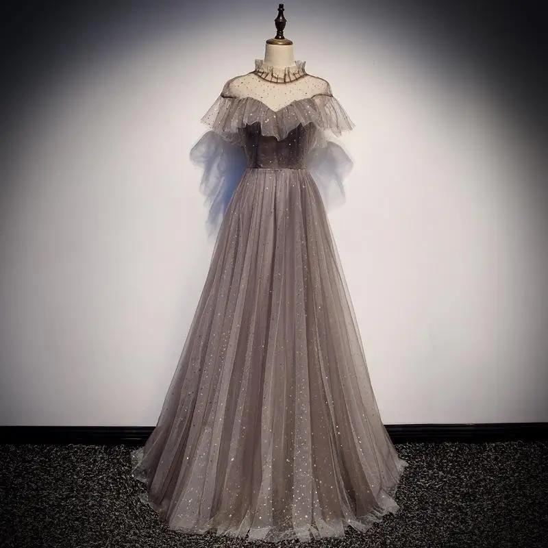 Шикарное вечернее платье с блестками, элегантное, Сетчатое, Qipao, полная длина, женское вечернее платье, изысканное, сексуальное, без черного цвета, Robe De Soiree - Цвет: Camel Long