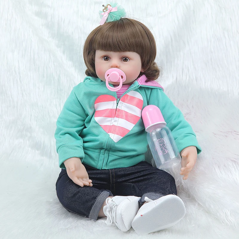 58 см Reborn Baby Doll игрушка мягкая силиконовая зеленая Любовь ткань тело короткие объемные волосы Реалистичная кукла малыш дети подарок на день рождения