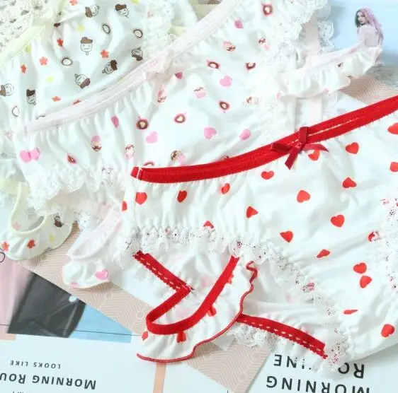 Новое поступление M, L, милые Лолита Kawaii рисунок «сердечко»; «мороженое» с оборками нижнее белье, плавки, нижнее белье с трусами WP614