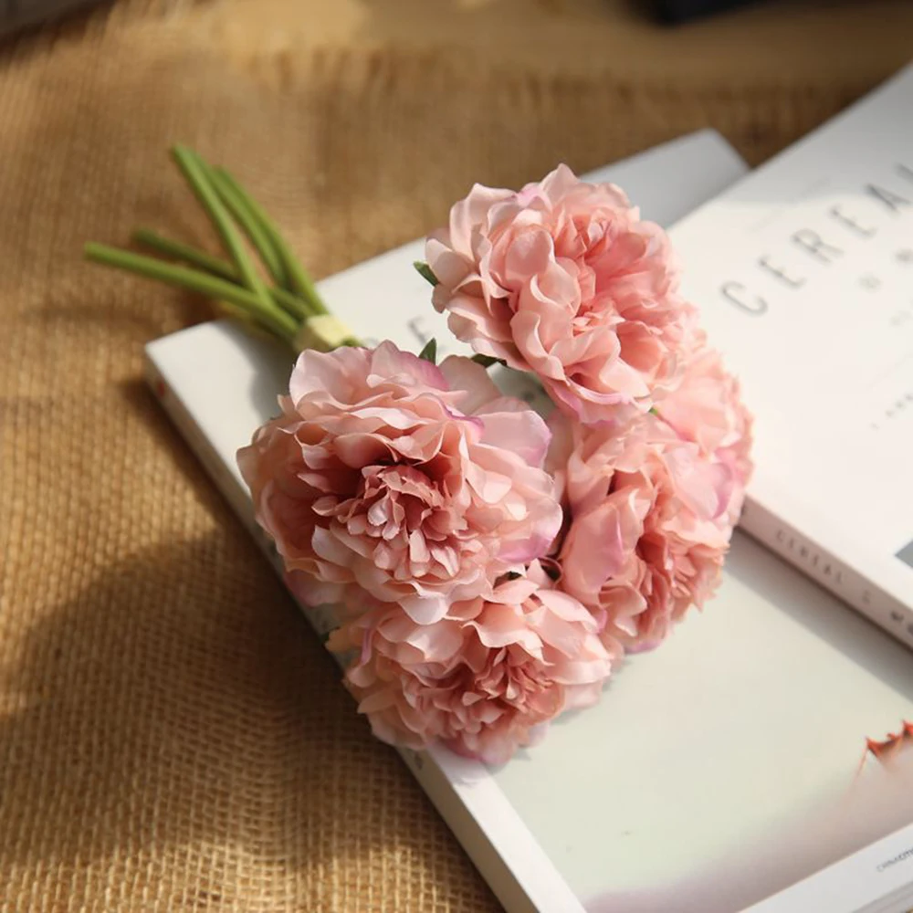 2021 Beautiful Rose Peony Artificial Silk Flowers Small bouquet flores Home Party Spring Wedding Decoration Fake Flower | Дом и сад