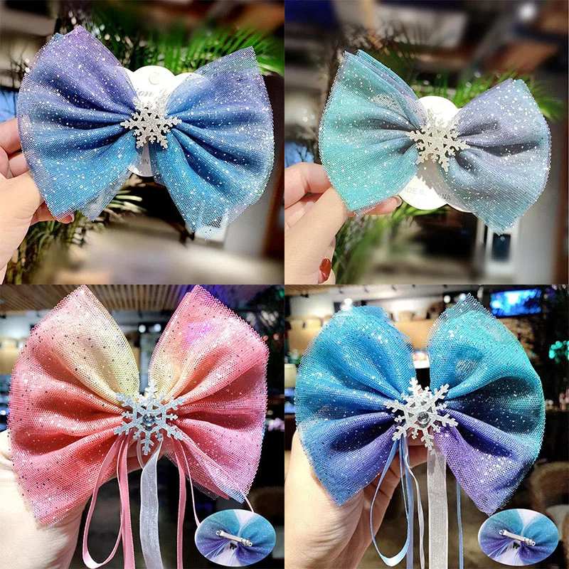 Синяя шифоновая заколка для волос с бантом мультяшные заколки девочек детский