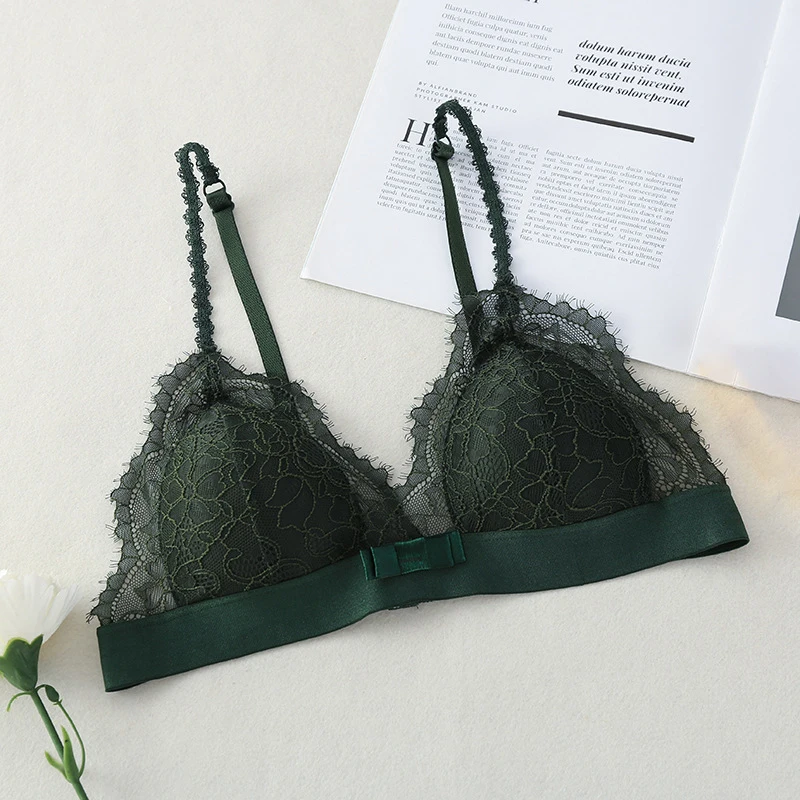 green Сексуальные кружевные бюстгальтеры для женщин, нижнее белье, BH, пуш-ап, бюстгальтер Soutien Gorge Femme Bralette, топ, бюстгальтер, беспроводное нижнее белье - Цвет: green