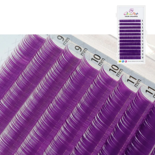 GLAMLASH Color Lash Purple Blue Brown Green Red White Pink Yellow Eyelash Extensions Individual False Colored Mink Lashes Makeup Purple