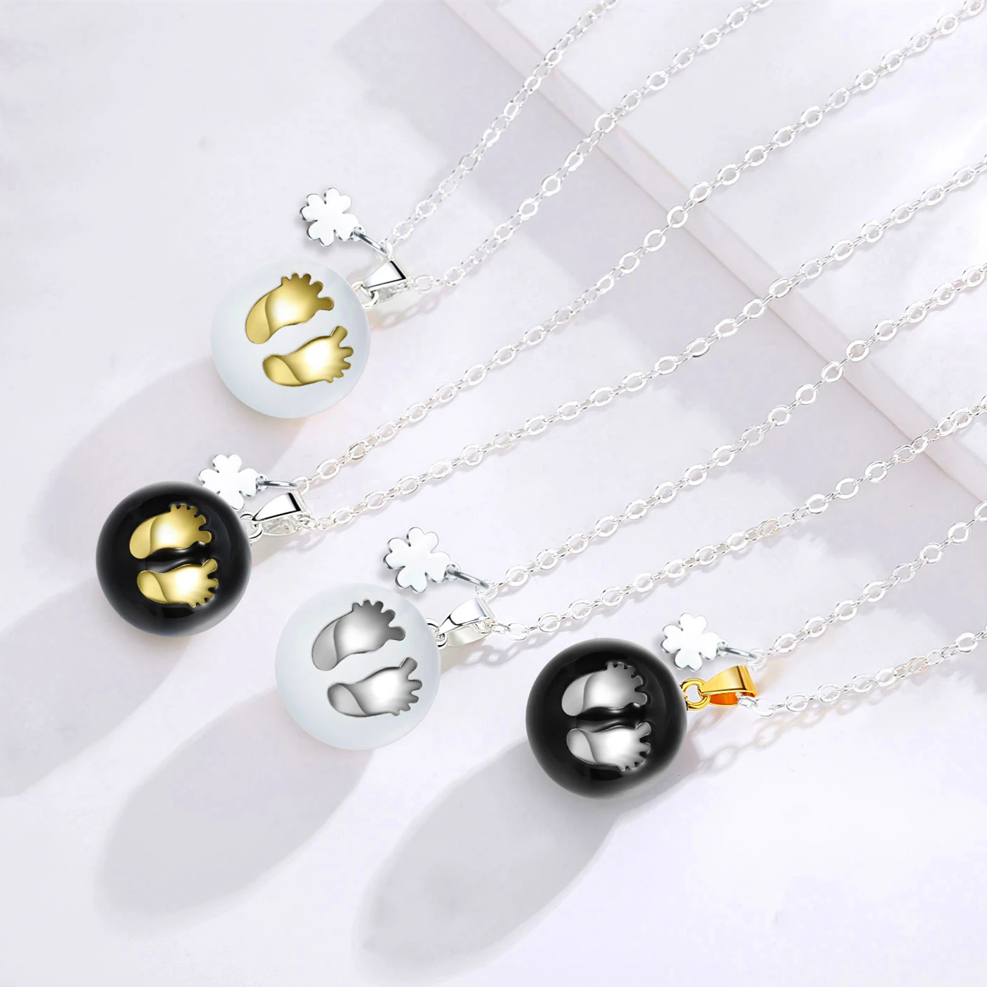 Eudora 20MM Harmony Bola Ball Baby footprints Pregnancy Chime Angel Caller Mexcian Bola Pendant Necklace Fine Jewelry for Women 4