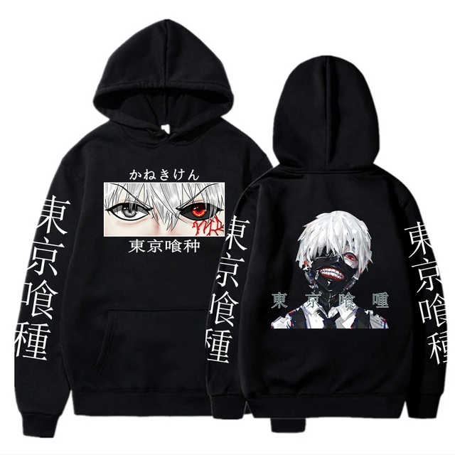 Tokyo Ghoul Anime Hoodie Pullovers Sweatshirts Ken Kaneki Graphic Printed Tops Casual Hip Hop Streetwear Black 3